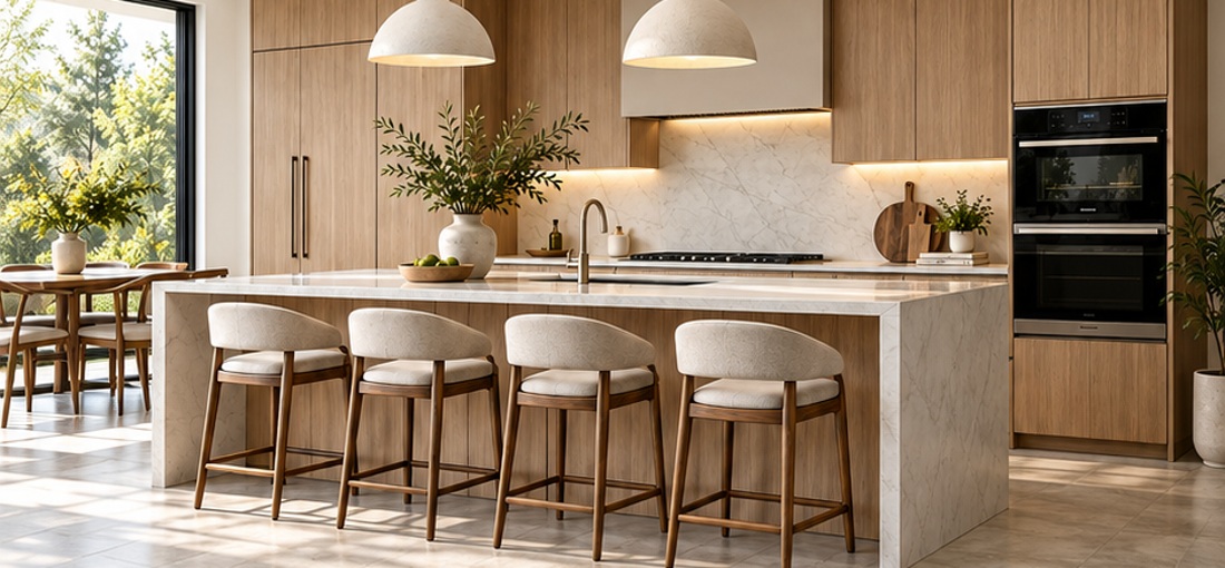 Warm wood flat-panel kitchen design inspiration